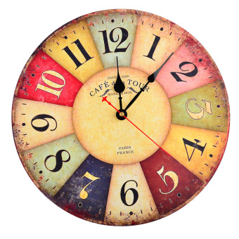 360DSC 12 Inch Vintage Colorful France Paris French Country Tuscan Style Arabic Numerals Design Silent Wooden Wall Clock