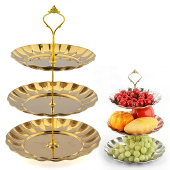 HL Stainless Steel 3-Tiered Fruits &Amp; Cakes &Amp; Dessertsplate Golden