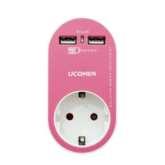 Comen Single Schuko outlet with 2USB 2.4A - PA-GEA-01SU2 - Pink