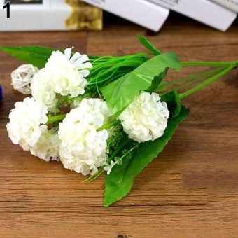 Broadfashion 1 Bunch 9 Head Artificial Hydrangea Silk Flower Bouquet Wedding Party Decor (White) - intl