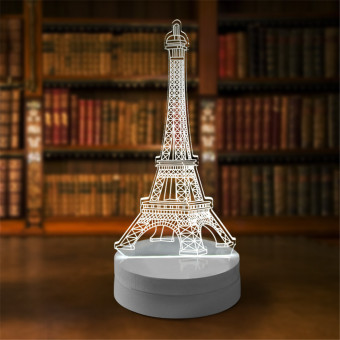 LED Lampu 3D LED Transparan Design Eifeel Tower - White