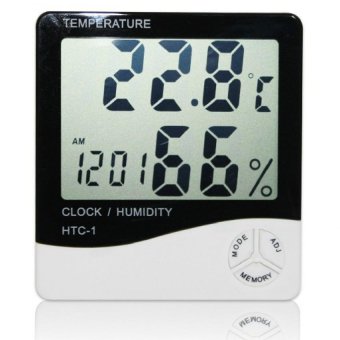 Digital Multifunction Temperature, Humidity Meter with Clock Alarm, Date, Week Calender - HTC-2A - White