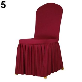 Broadfashion Ruffled Pleated Stretch Full Dining Chair Cover Hotel Restaurant Wedding Decor (Wine Red) - intl