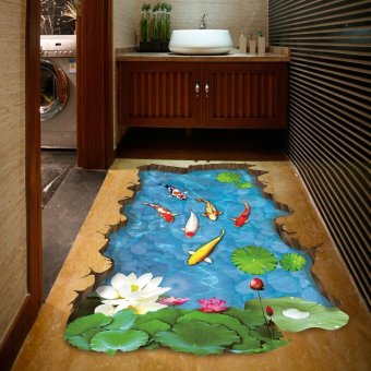 Fishes Water Pool Through The Floor Sticker Ome Decal Pastoral Mural Wall Art Pastoral Poster Bathroom 3D Floor Stickers - intl