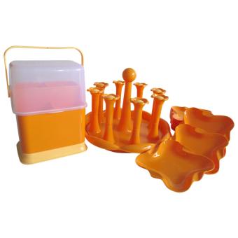 Mitra Loka - Table Set tempat Sendok Dengan Tirisan + Tempat Gelas Isi 8 + Piring Kue Set 12Pieces - Oranye