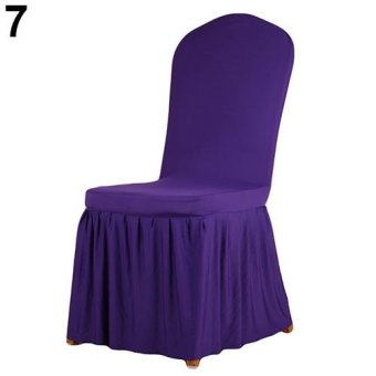 Broadfashion Ruffled Pleated Stretch Full Dining Chair Cover Hotel Restaurant Wedding Decor (Dark Purple) - intl