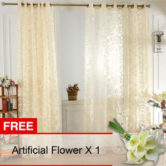 Yika 1 buah 100 cm x 250 cm 3D bunga kain pual tirai kelambu (krem) [membeli 1 mendapatkan gratisan]