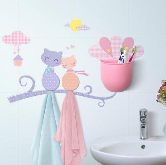 Harga 3 in 1 Toothbrush Holder + Hooks + Wall Sticker (set) Creative Toothbrush
