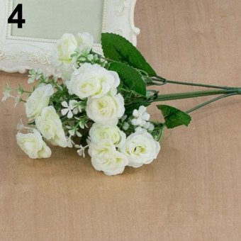 Broadfashion 1 Bouquet 15 Heads Artificial Rose Flower Home Room Decoration Xmas Party Decor (Milk White) - intl