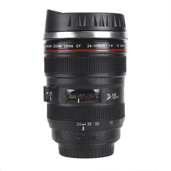 Cyber New 24-105mm Camera Lens Design Stainless Steel Leak-Proof lid Coffee Tea Cup 450ml Thermos Mug ( Black )