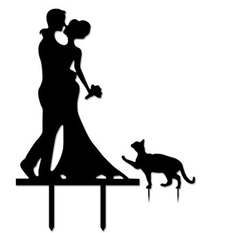 Acrylic Silhouette Wedding Engagement Cake Topper Pick Cake Decoration Accessories Black Couples with Cat