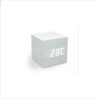 Modern Wooden Wood Digital LED Desk Alarm Clock Thermometer Timer Calendar White Cover White Light
