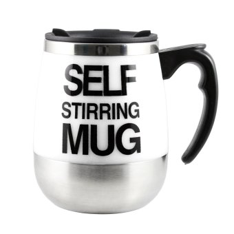 Oval Stainless steel Mug automatic stirring mug Automatic stirring 350ml with lid Handle button design Keep warm white - intl