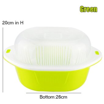 3-in-1 Large Colander & Bowl for Fruits Vegetable Cleaning Washing with Integrated Colander, Mixing Bowl and Straine, Double Plastic Square Drain Basket with Lid - intl