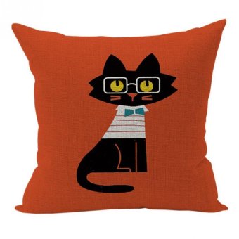 Nunubee Sofa Cotton Linen Home Square Pillow Decorative Throw Pillow Case Cushion Cover Red Cat