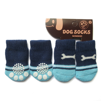 4 Pcs Pet Dogs Cats Socks Thick Strong Skid Designed Navy Color