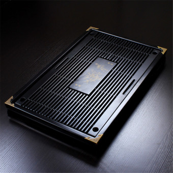54 cm x 34 cm x 5 cm bambu alami Kung fu nampan teh kualitas tinggi indah teka-teki bambu papan untuk menunjukkan kotak teh nampan teh (hitam) - International