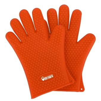 ooplm 1Pair Silicone Gloves Heat Resistant Gloves Oven Glove Cooking Glove,Orange - intl
