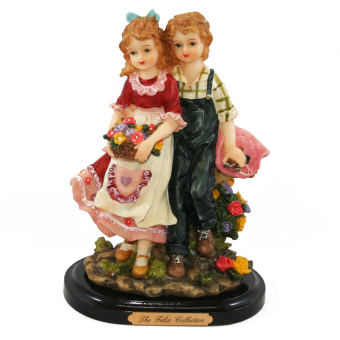OHOME Pajangan 3D Vintage Keramik Poly Stone Boy & Girl Flower Patung Hadiah Kado Decor - EV-SP-2105