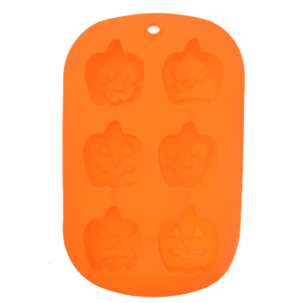 Unique 6-Holes Halloween Pumpkin Shaped Soft Silicone DIY Cupcake Chocolate Jelly Baking Mold Mould Ice Cube Tray (Orange)