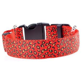 Ai Home Pet Dog Safety LED Flashing Collar Leopard Print S Red
