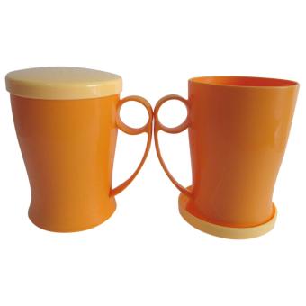 Mitra loka - Mug Gelas Plastik + Tutup Set 2Pieces- oranye