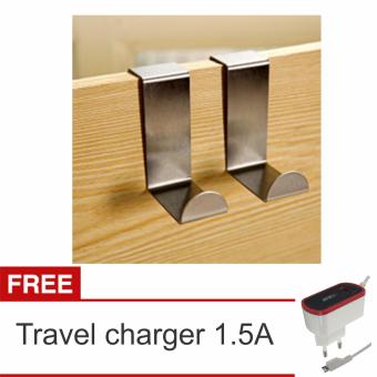 Lanjarjaya Gantungan door Hanger Pintu Tanpa Paku Set Stainless Steel barang Baju + Travel Charger 1.5A
