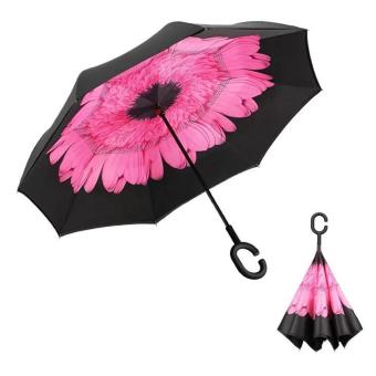 Payung Lipat Terbalik - Reverse Umbrella Gagang C Bunga Ungu