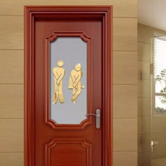 3D Mirror Toilet Man Women Decor Removable Decal Vinyl Art Wall Sticker Decor GT Gold A - intl