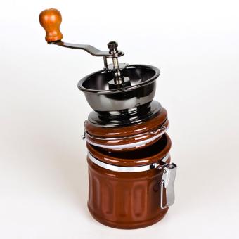 Microrange Hand Crank Manual Canister Ceramic Burr Coffee Grinder Mill Stainless Steel Top and Ceramic Body Brown - intl