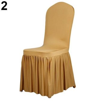Broadfashion Ruffled Pleated Stretch Full Dining Chair Cover Hotel Restaurant Wedding Decor (Golden) - intl