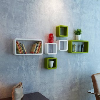DecorNation Wall Shelf Set of Six Cube Rectangle Designer Wall Rack Shelves - Green & White(Intl)