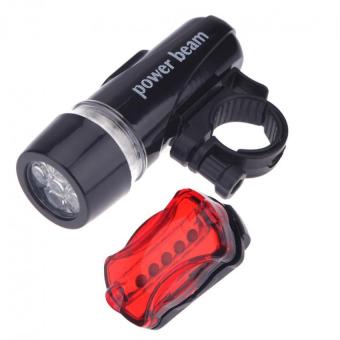 LED Powerbeam Water Resistant 5 LED Bicycle Head Light + Rear Safety Flashlight - Hitam