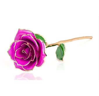 Love Forever Long Stem Dipped 24k Gold Foil Trim Decorative Rose Best Gift for Valentine's Day Mother's Day - Intl Purple