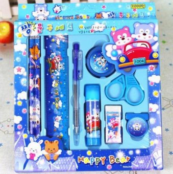 Fengsheng 9Pcs Students Stationery Kit Elementary Student School Cartoon Supplies Pencil Case Stationery Creative Gifts Blue(Blue) intl - intl