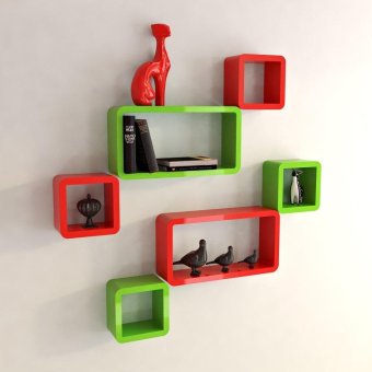 DecorNation Wall Shelf Set of Six Cube Rectangle Designer Wall Rack Shelves - Red & Green(Intl)