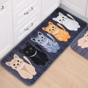 Fengsheng 40x60cm Pet Cat Non-slip Mats Printed Bathroom Kitchen Rugs Doormats Cat Carpet For Living Room Non-slip Mats Suit for Kitchen（Grey） - intl