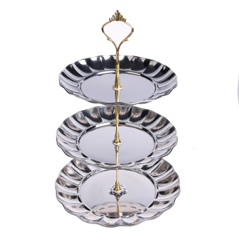 3 Tier Fruits Cakes Desserts Plate Stand Gold Color Stainless Steel Plates Fruit Plate (Intl)
