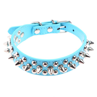 360DSC Punk Style Round Bullet Nail Rivet Studded Soft PU Leather Pet Dog Puppy Collar - Blue (Intl)
