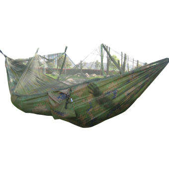Camping portabel luar ruangan tempat tidur gantung nilon + kelambu (kamuflase)