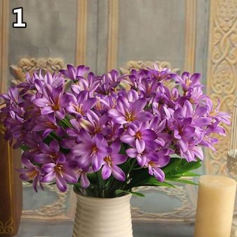 Broadfashion Lovely Artificial Mini Lily Flower Bouquet Home Wedding Decor 24 Flowers on 1 Piece (Purple) - intl