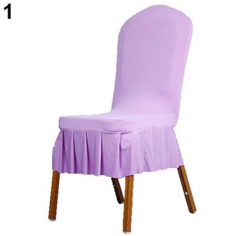 Broadfashion Pleated Skirt Chair Cover Spandex Flat Front Wedding Party Banquets Home Decor (Violet) - intl