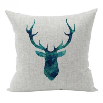 Nunubee Sofa Cotton Linen Home Square Pillow Decorative Throw Pillow Case Cushion Cover Blue Antlers