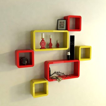 DecorNation Wall Shelf Set of Six Cube Rectangle Designer Wall Rack Shelves - Red & Yellow(Intl)