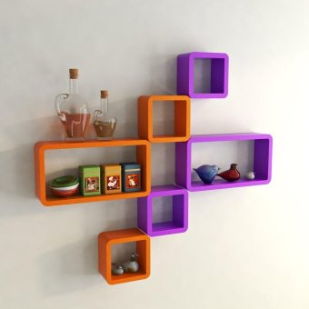 DecorNation Wall Shelf Set of Six Cube Rectangle Designer Wall Rack Shelves - Orange & Puple(Intl)
