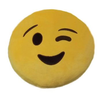 360WISH Cute Cartoon Creative QQ Expression Emoji Emoticon Yellow Round Face Cushion Pillow Throw Pillow Stuffed Plush Soft Toy - Winking