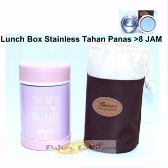 Lunch Box Stainless Tahan Panas >8 Jam Food Grade aman untuk Baby + Tas - Pink