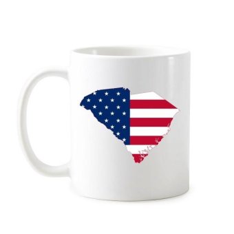 The United States Of America USA South Carolina Map Stars And Stripes Flag Shape Classic Mug White Pottery Ceramic Cup Gift Milk Coffee With Handles 350 ml - intl