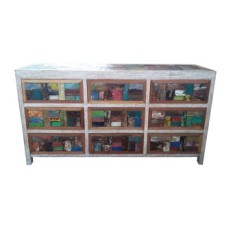 Mayasa Gallery Recycled Boat Rak Laci 9 Vintage Furniture - White Wash