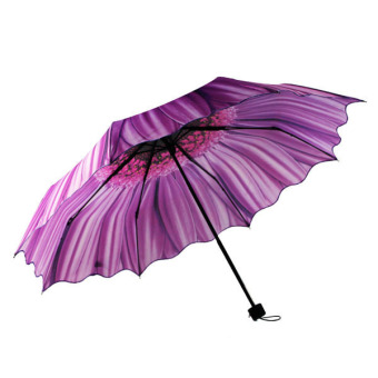 Sunflower Print Style 3 Folding Anti-UV Sun / Rain Manual Umbrella (Purple)  